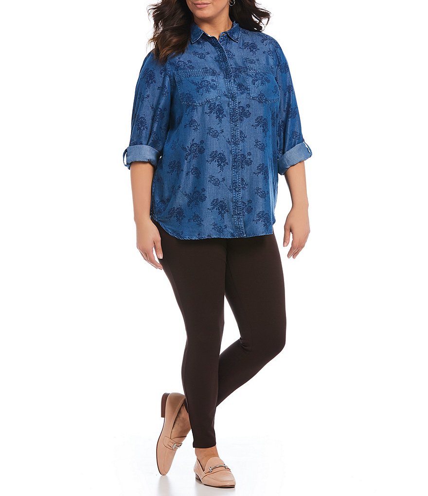 Intro Plus Size Solid Double Knit Tummy Control Leggings