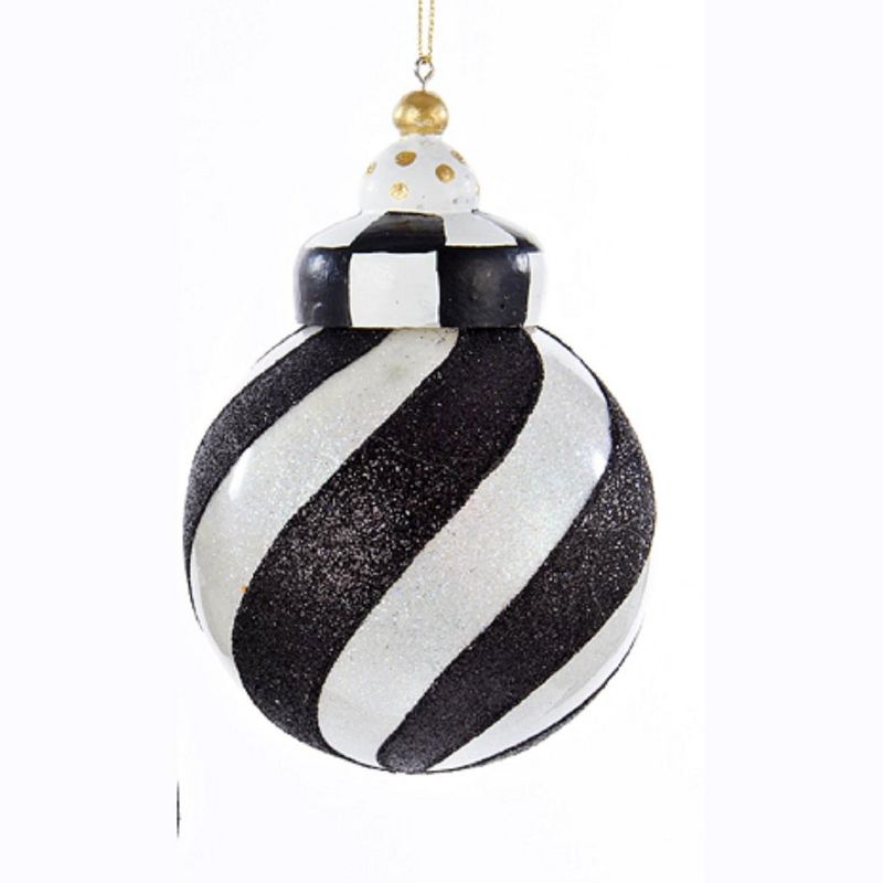 Kurt S. Adler Black and White Striped Glittered Glass Ball Christmas Ornament 3.5" (90mm)