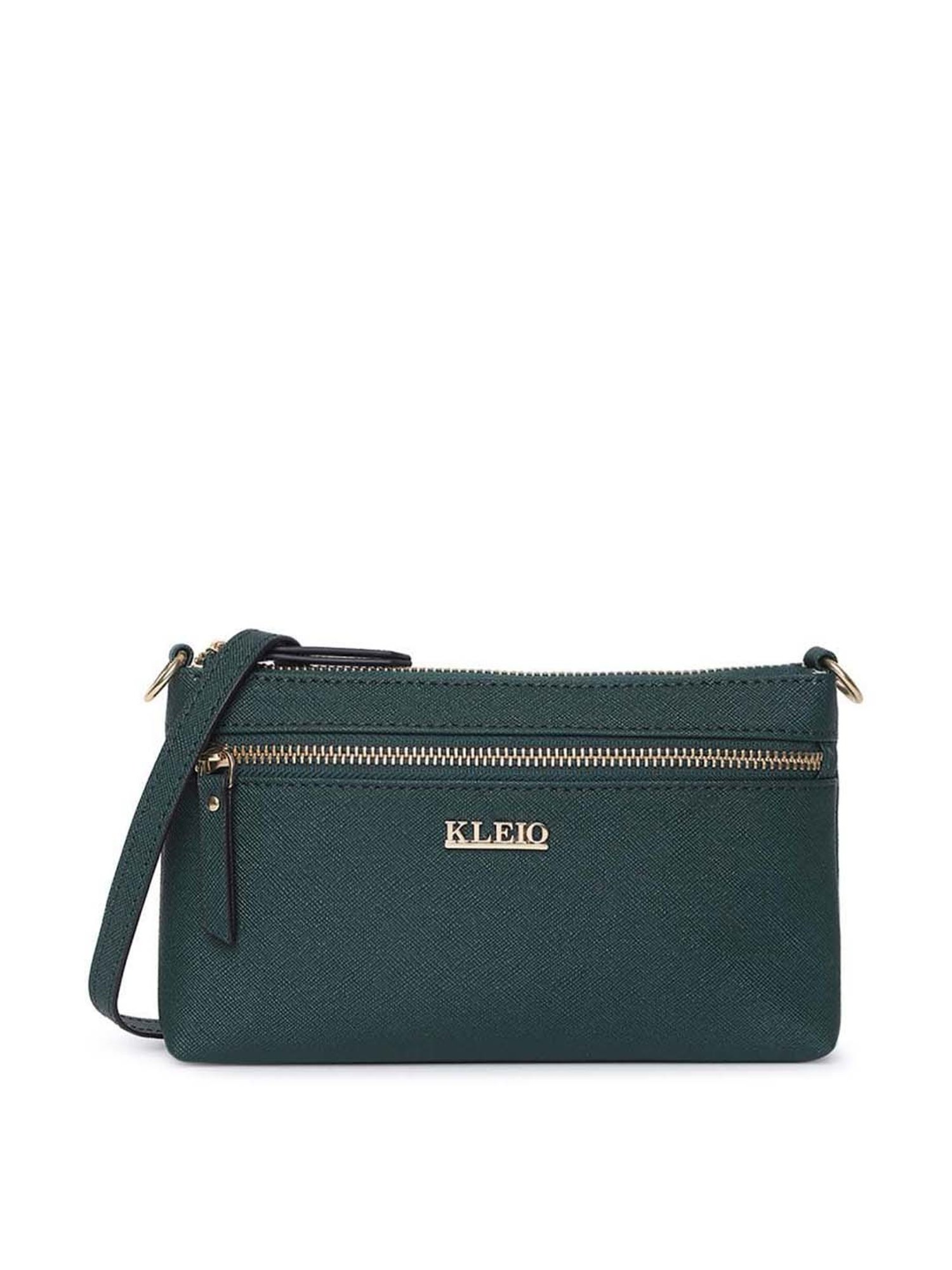 KLEIO Dark Green Solid Medium Shoulder Handbag