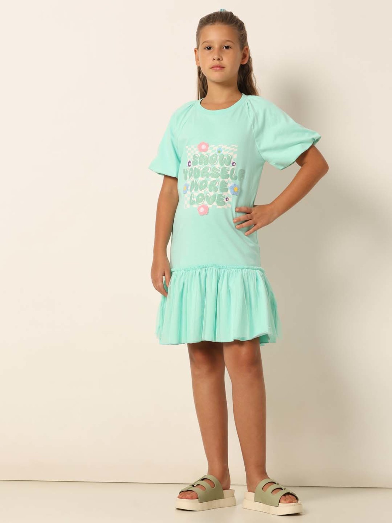 VERO MODA GIRL Blue Cotton Embroidered Dress