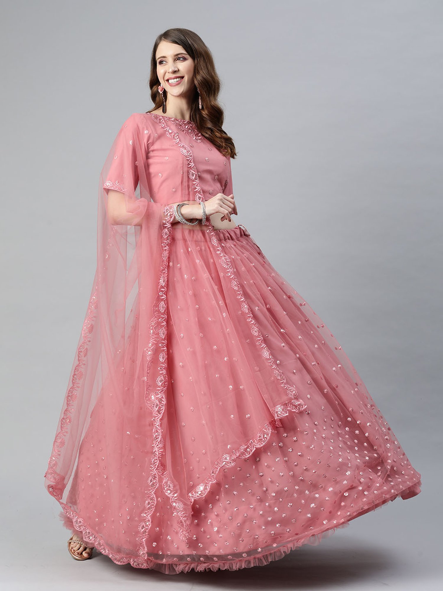 SHUBHKALA Pink Embellished Lehenga Choli Set With Dupatta