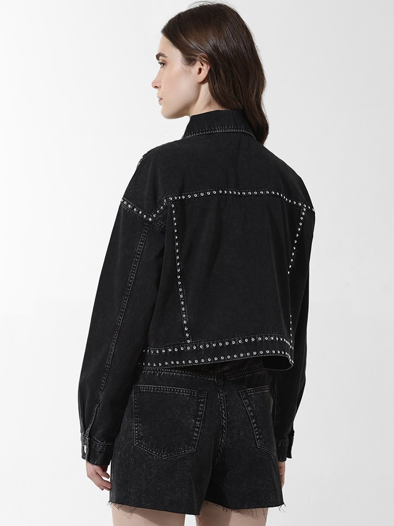 Only Black Cotton Regular Fit Denim Jacket