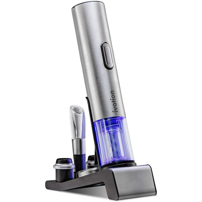 Ivation 6-in-1 Wine Gift Set - Wine Lover's Dream Includes Stainless Steel Electric Wine Bottle Opener, Electric Vacuum Wine Preserver, 2 Dated Cork Stoppers, Bonus Foil Cutter & Charging Base