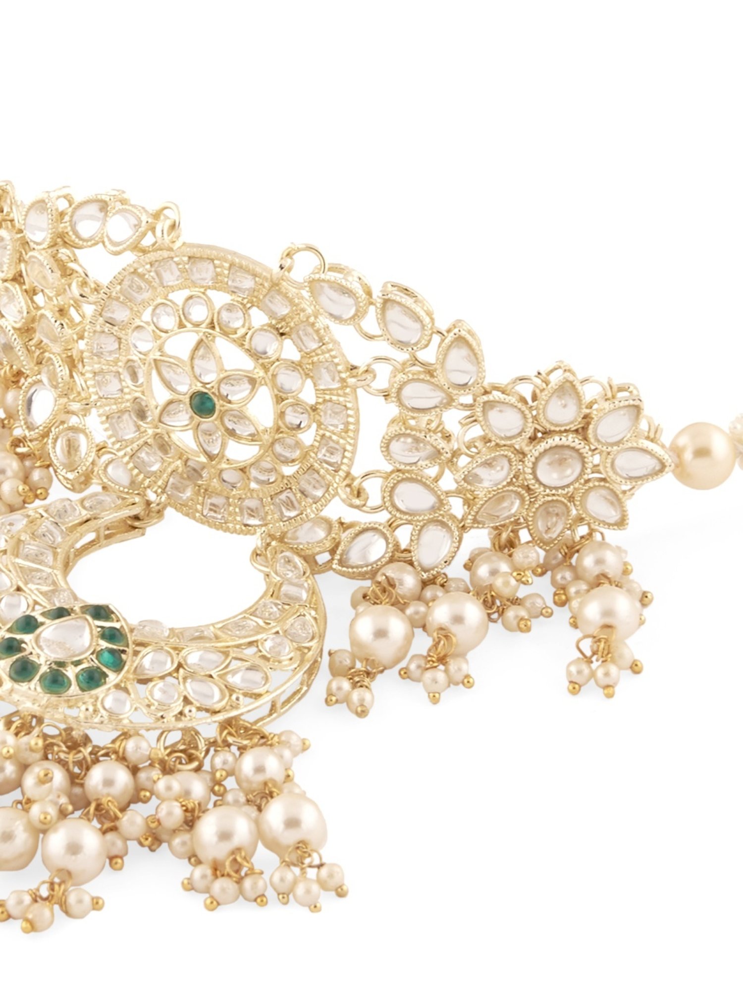 Zaveri Pearls Green Kundan & Pearls Traditional Choker Necklace Earring & Ring Set-ZPFK13196