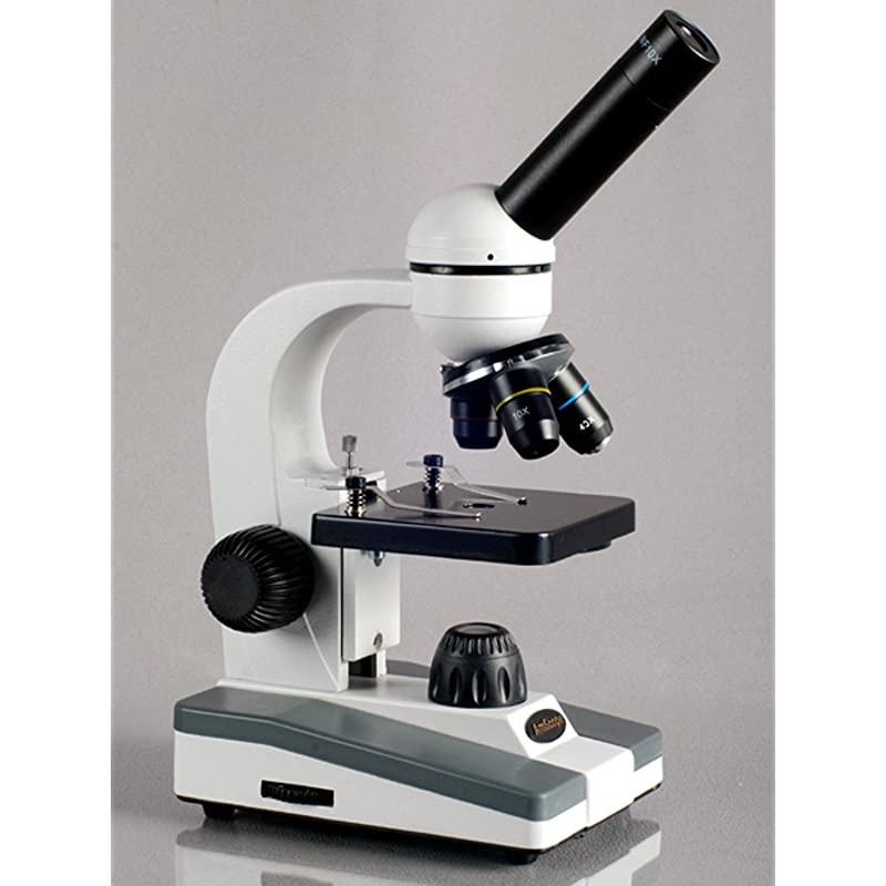 M148C-PB10-WM Compound Monocular Microscope, WF10x and WF25x Eyepieces, 40x-1000x Magnification, LED Illumination, Brightfield, Single-Lens Condenser, Plain Stage, 110V or Battery-Powered, Includes 5