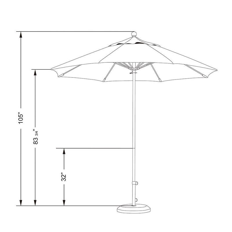 California Umbrella Oceanside Side 9 Ft Octagonal Fiberglass Patio Umbrella W/ Push Lift - Black Frame / Olefin Beige White Cabana Stripe Canopy