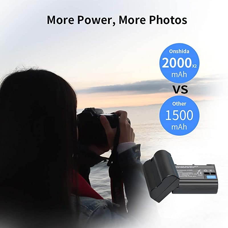 ENEL1515a Battery Charger Set for Nikon ENEL15  2Pack 2000mAh Battery USBC Micro Dual Charger Compatible with Nikon D750 D7500 D850 D810 D810A D800 D800E D7200 D500 D610 D600