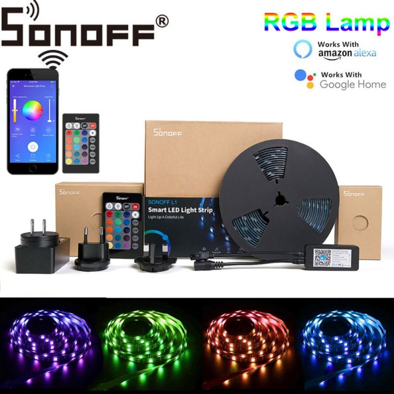 SONOFF L1 Dimmable IP65 2M 5M Smart WiFi RGB LED Strip Light Kit Work With Amazon Alexa Google Home 2M LED Stirp Only (Without any controller, Connector or Power Supply)