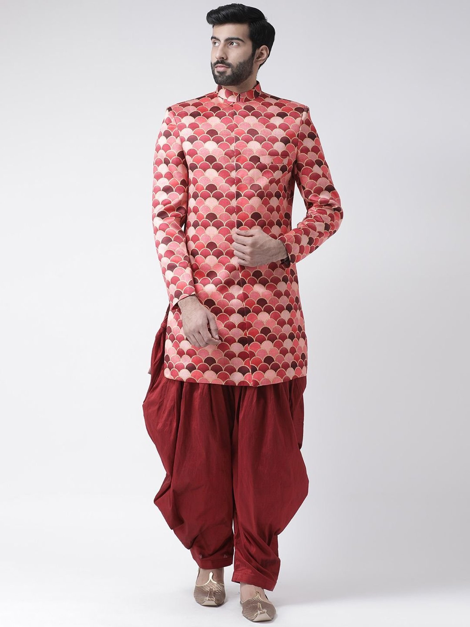 Hang up Red Regular fit Printed Sherwani