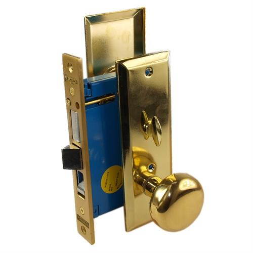 Maxtech (Like Marks 114A/3) 1033BL Polished Brass Left Hand Heavy Duty Mortise Entry Lockset, Screwless Knobs Thru Bolted Lock Set