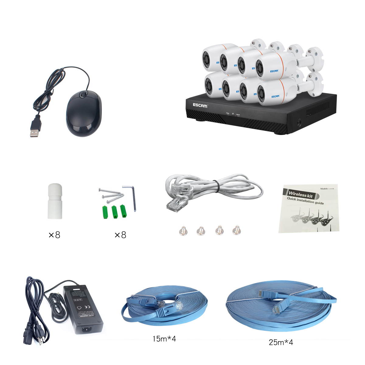 ESCAM PNK805 1080P 8CH POE NVR Security System with Motion Detector Alarm ONVIF Waterproof IR Camera