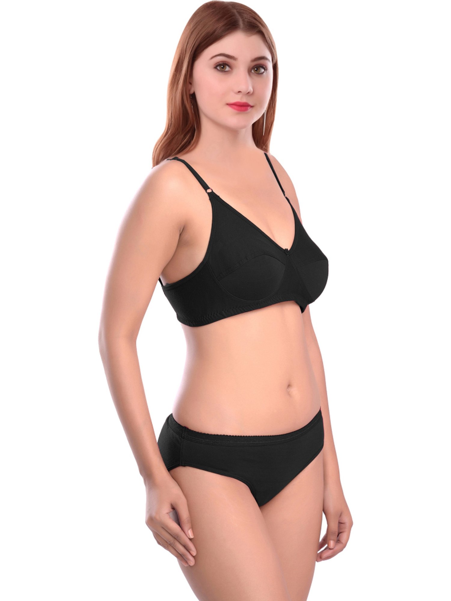 AROUSY Pink & Black Cotton Bra Panty Set - Pack Of 3