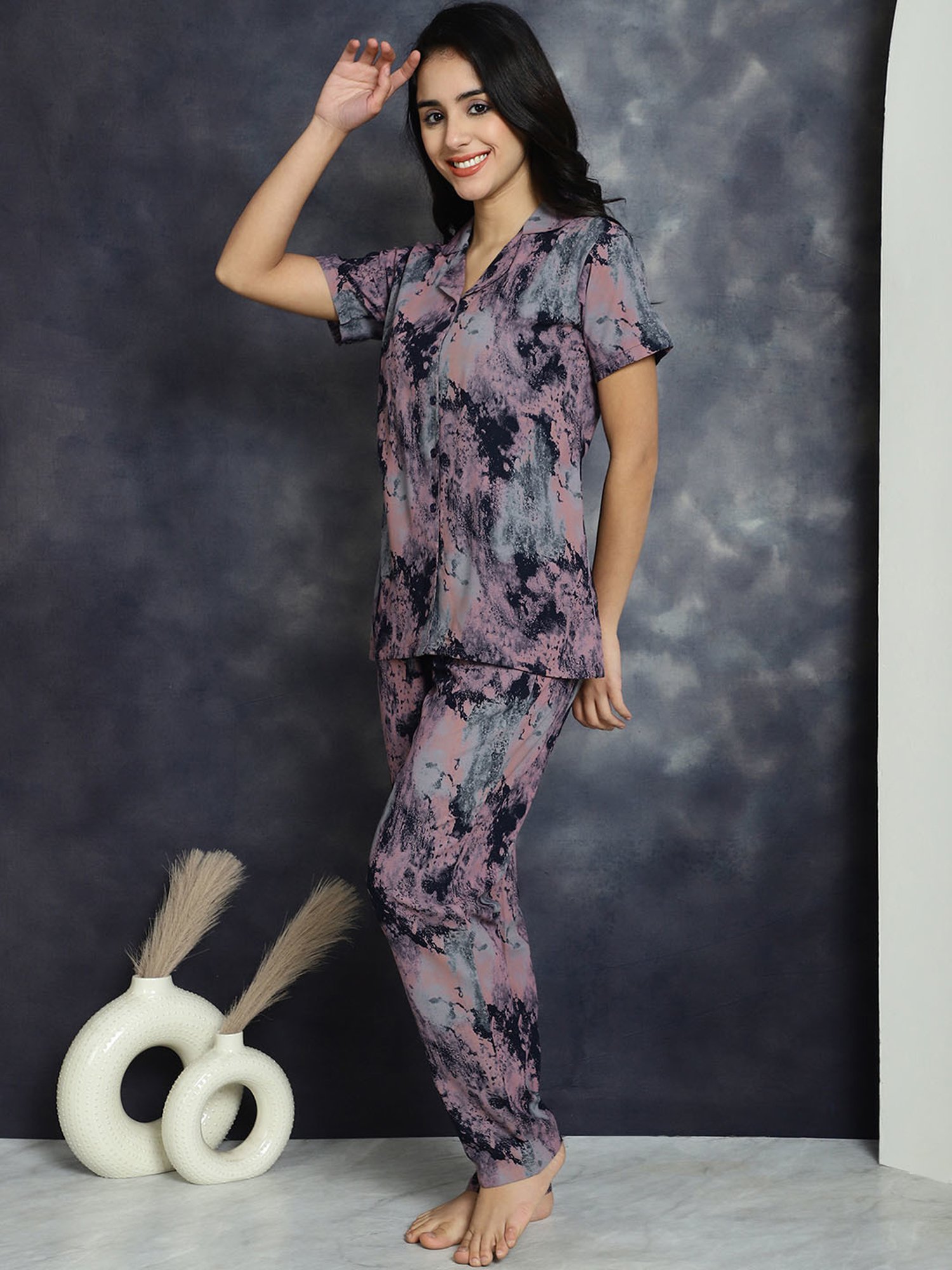 Boston Club Pink Printed Top With Lounge Pants