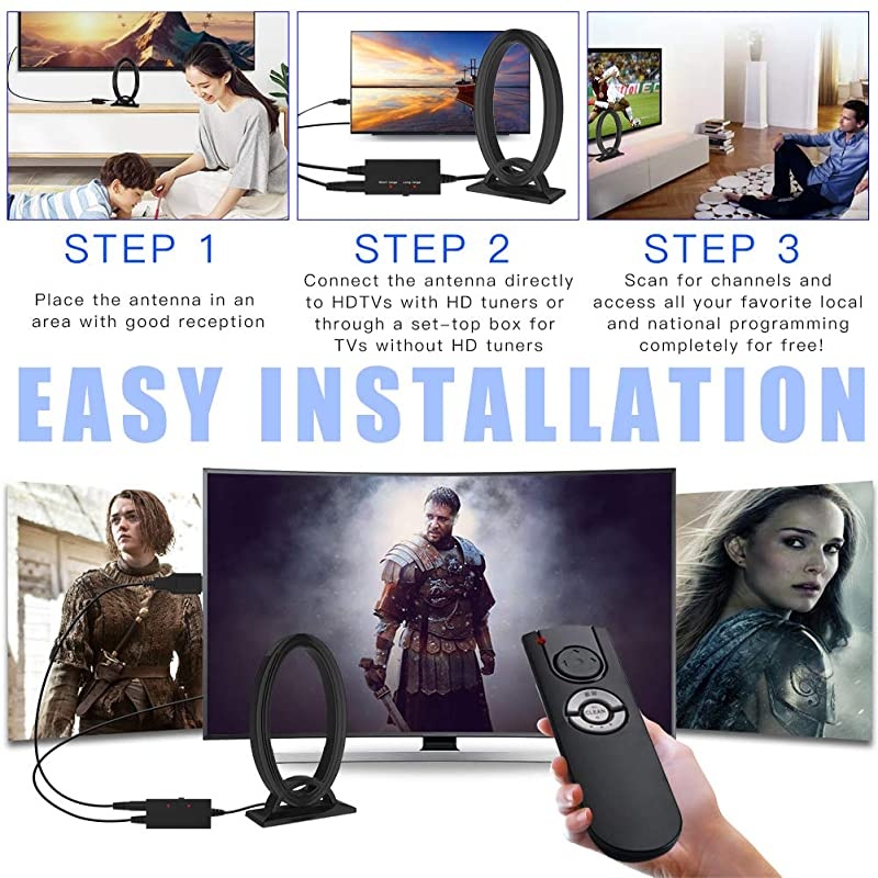 HDTV Antenna, 120 Miles Range Antenna for HDTV with Amplifier Signal Booster, Support 4K 1080P HDTV Channels, 16FT Coaxial Cable for TV Indoor