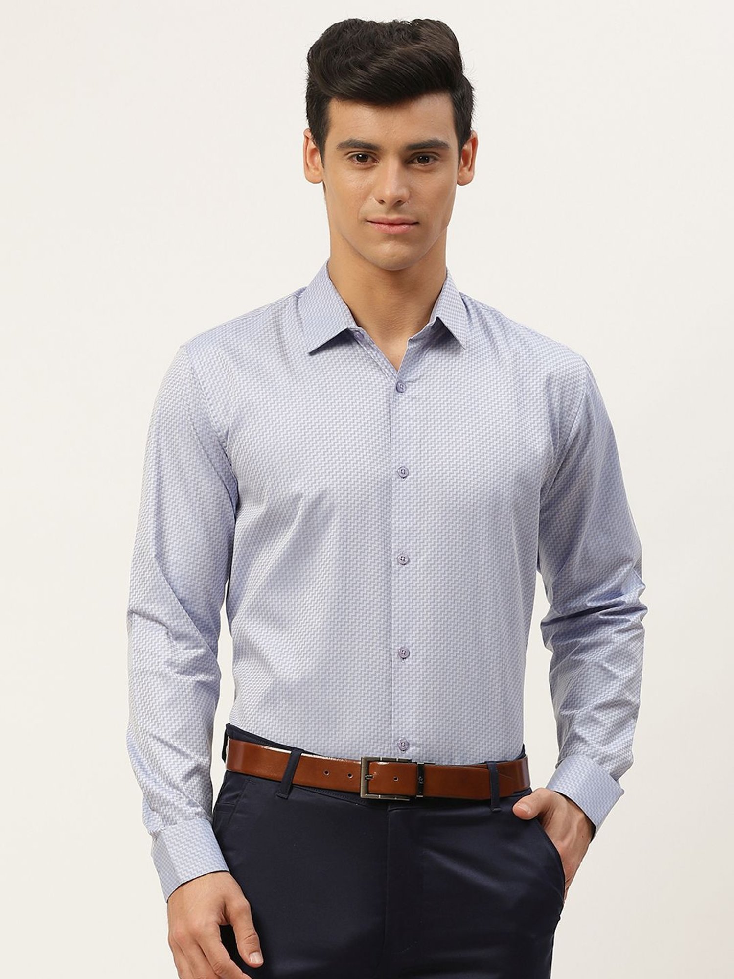 Sojanya Blue Cotton Regular Fit Self Pattern Shirt