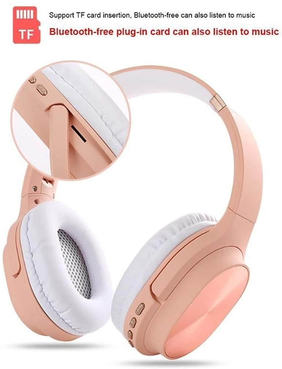 chaonong Headset Wireless Bluetooth 5.0 Gaming Headset, Foldable Bass 360-degree Surround Sound Headset, Support TF Card Audio Line Output (Color : Pink)