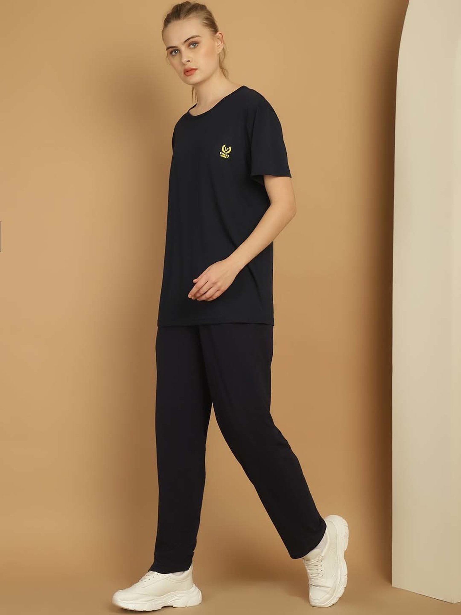 Vimal Jonney Black Cotton Sports T-Shirt Track Pant Set