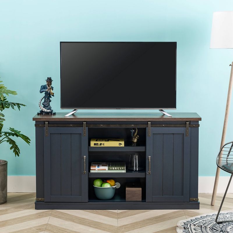 54" Sliding Doors TV Stand For TVs up to 60" Navy - Home Essentials