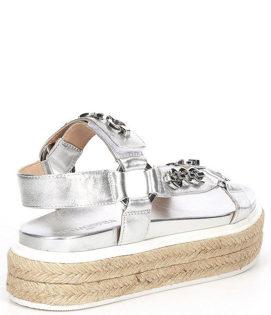 KARL LAGERFELD PARIS Palma Chain Detail Leather Platform Espadrille Sandals