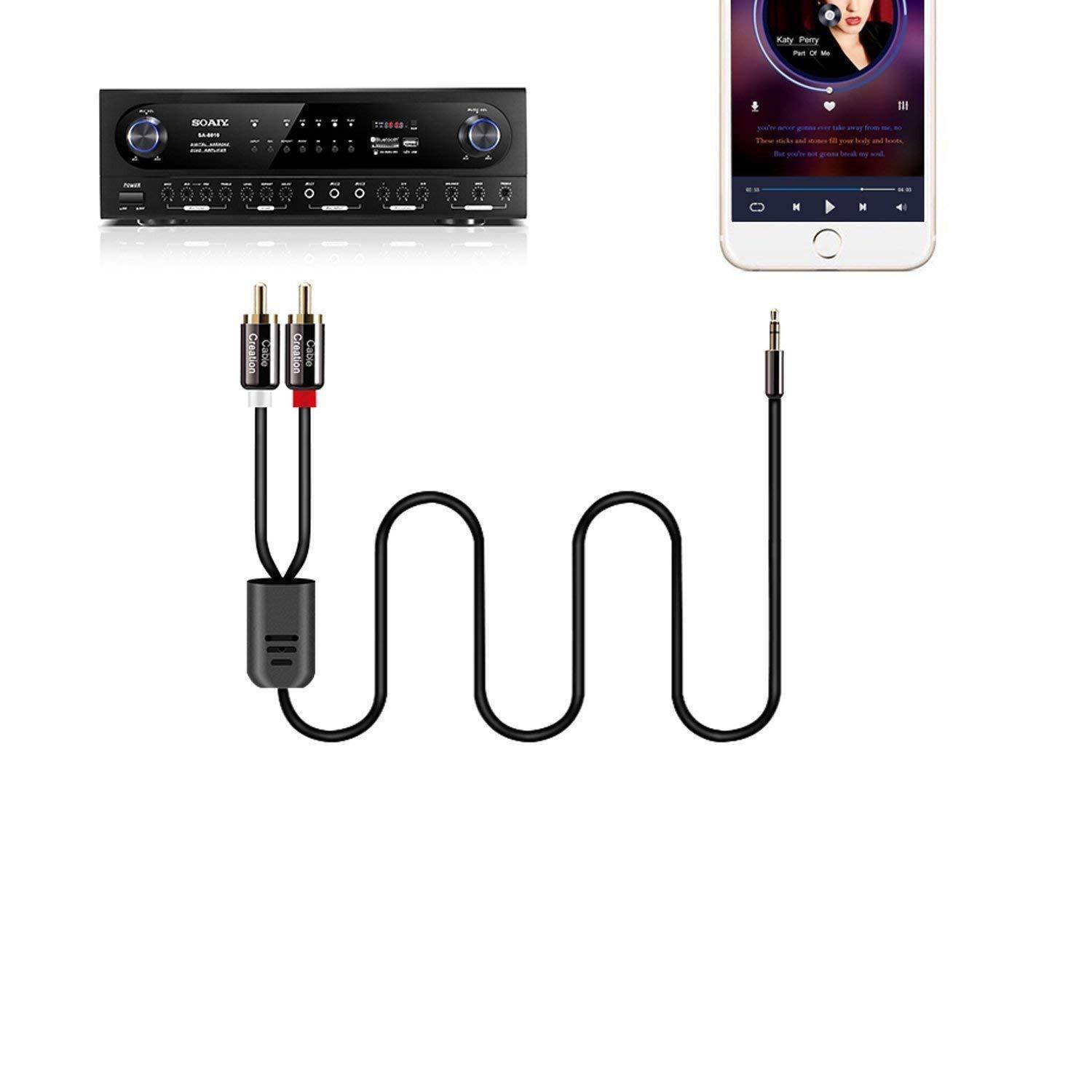 Cablecreation 3 Feet RCA Audio Cable 3.5mm Male to 2-Male RCA Cable, Y Splitter Design Stereo Audio RCA Male Cable, 1 Meter, Black