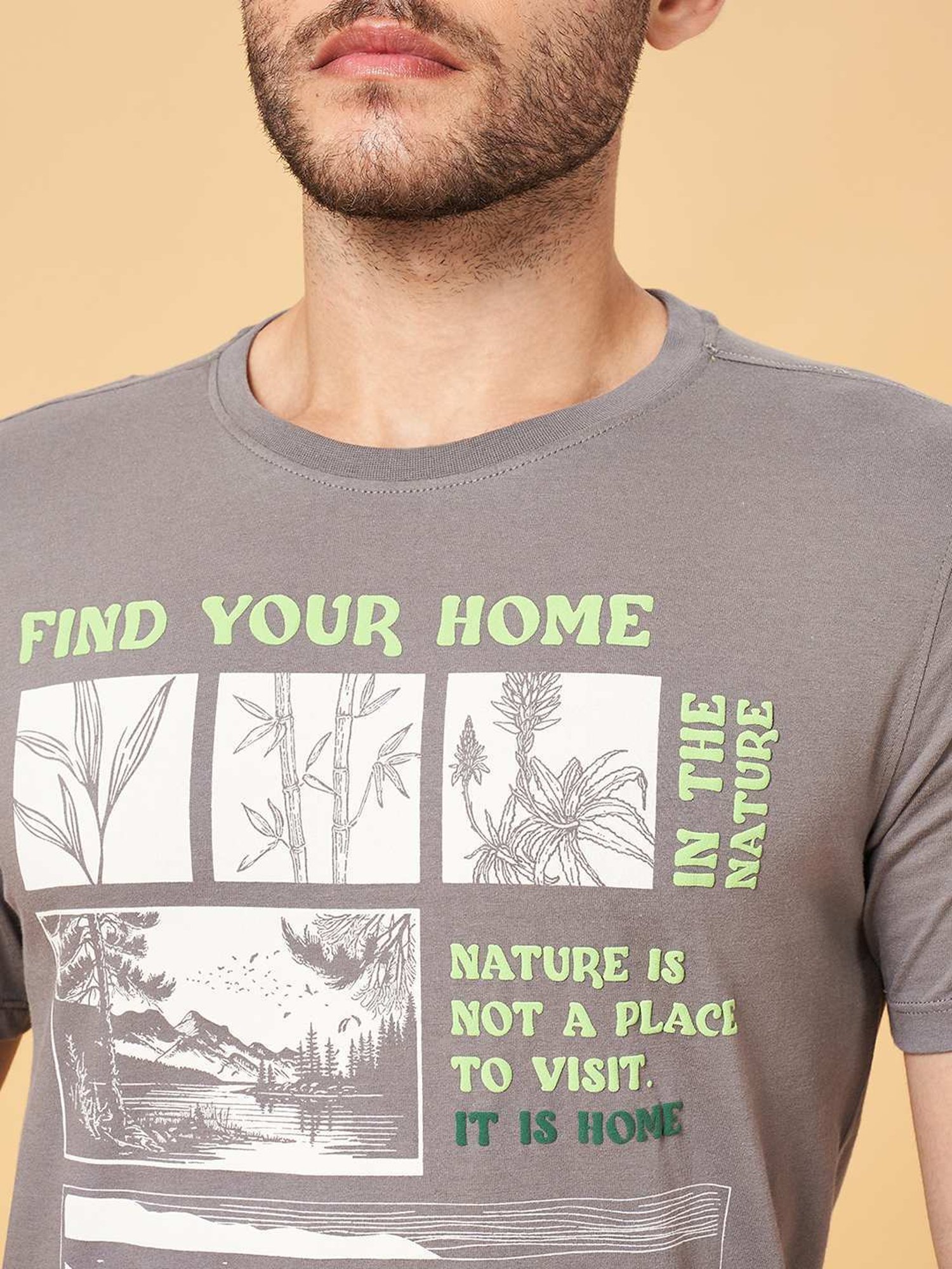 Urban Ranger by Pantaloons Mid Grey Cotton Slim Fit Printed T-Shirt