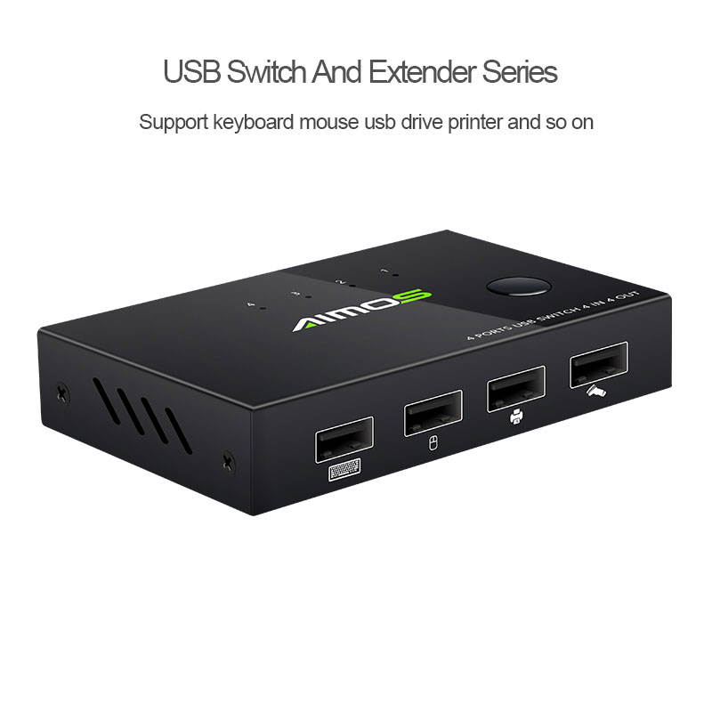 AIMOS 4 Port USB KVM Switch Share 4pcs USB Devices  w/ USB Cables For Keyboard U Disk Printer Scanner
