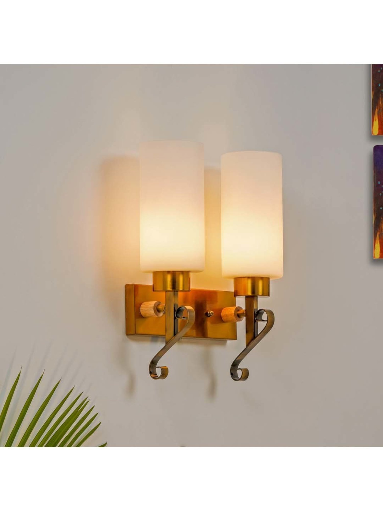 Kapoor E Illuminations Paloma White & Brown Metal Modern Duo Wall Light - Set of 1