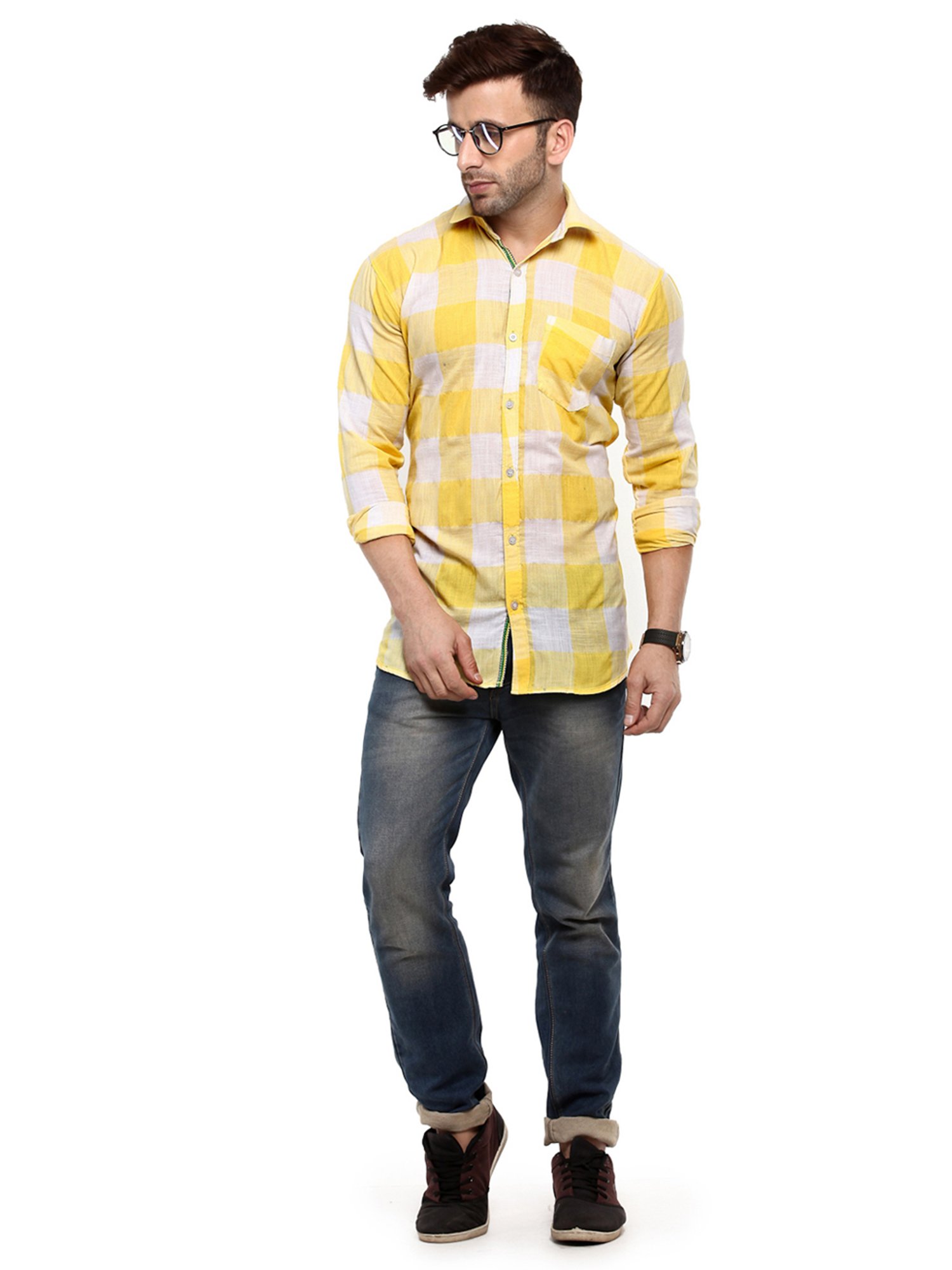 Hangup Plus Yellow Slim Fit Check Shirt