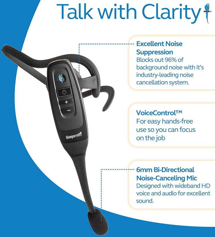 BlueParrott C400-XT Voice-Controlled Bluetooth Headset with 96% Noise Canceling Microphone for iOS and Android Bundle with Blucoil 5000mAh Portable Power Bank, and 3-FT USB 2.0 Type-A Extension Cable