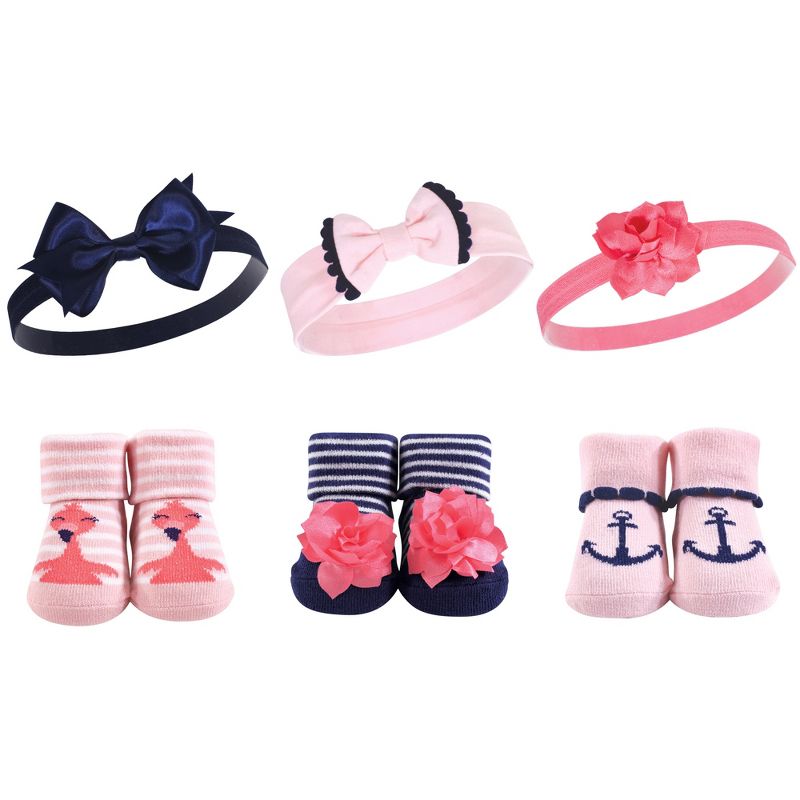 Hudson Baby Infant Girl Headband and Socks Giftset 6pc, Flamingo, One Size