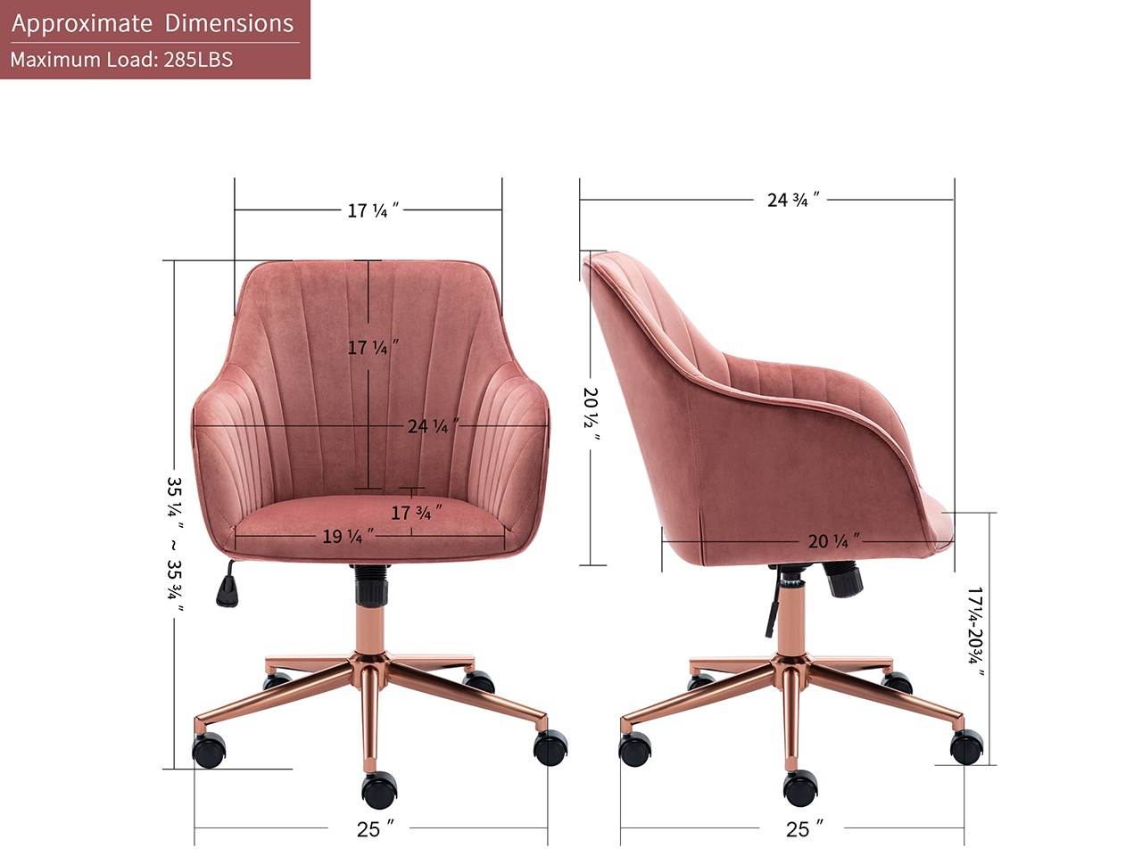 Swivel Height Adjustable Task Chair with Arms Velvet Upholstered Office Chair