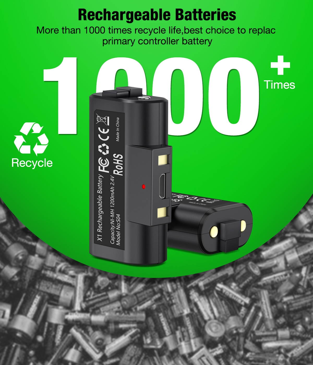 BEBONCOOL Xbox one controller charger,Controller Charger Station for Xbox One/One S/One X/One Elite/Series X|S with 2X 1200mAh Battery Pack