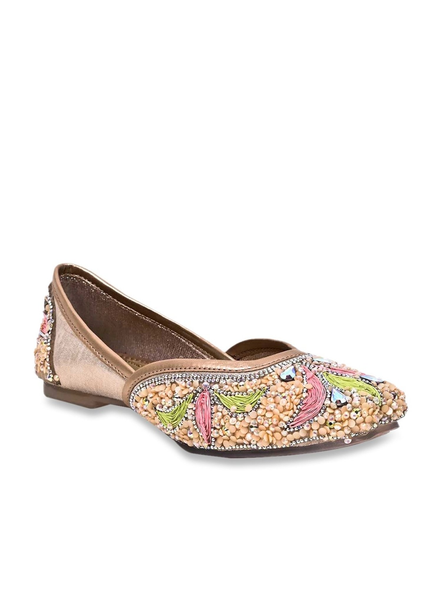 Jove Women's Rose Gold Ethnic Juttis