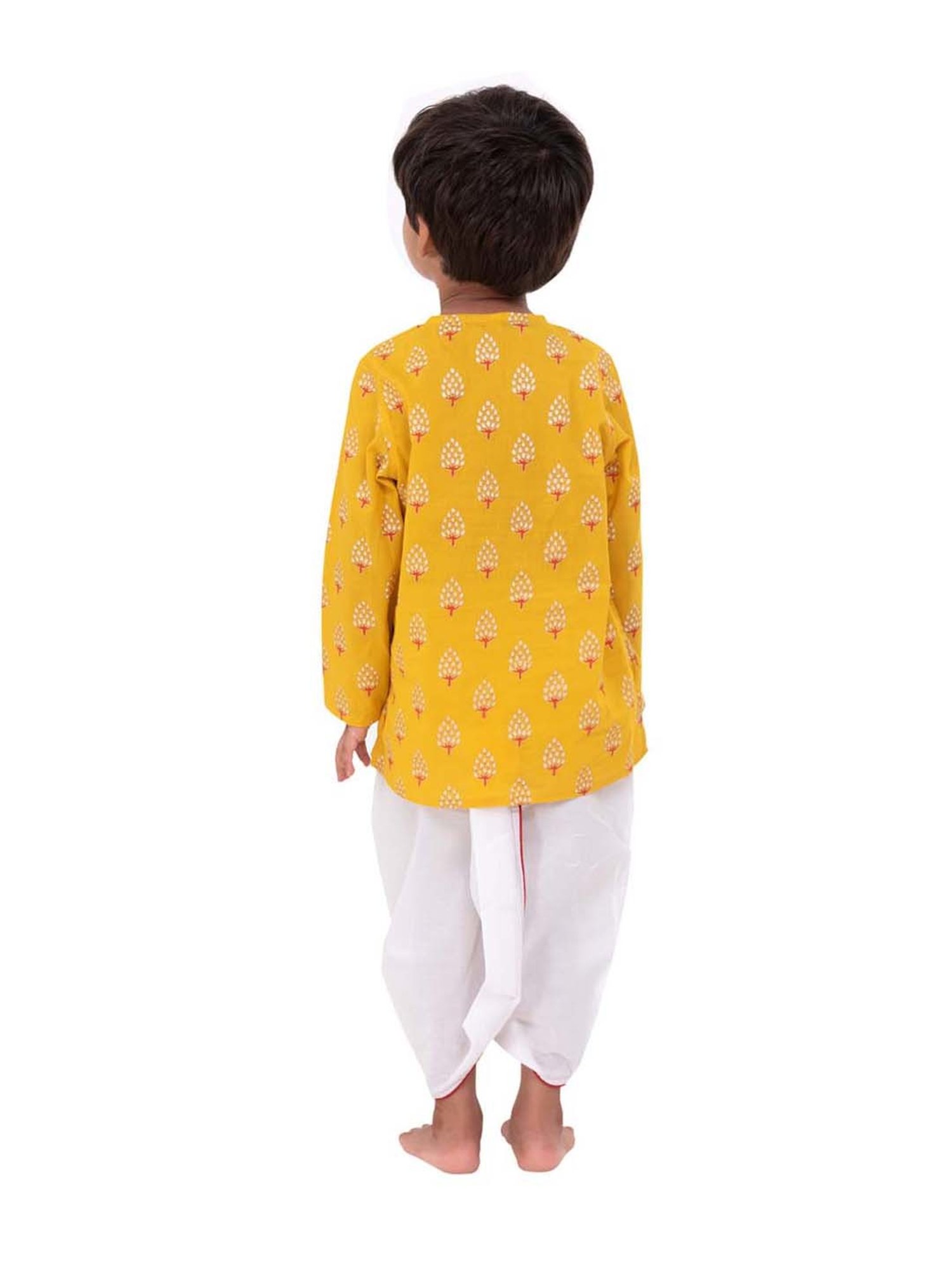 Campana Kids Yellow & White Cotton Printed Kurta Set