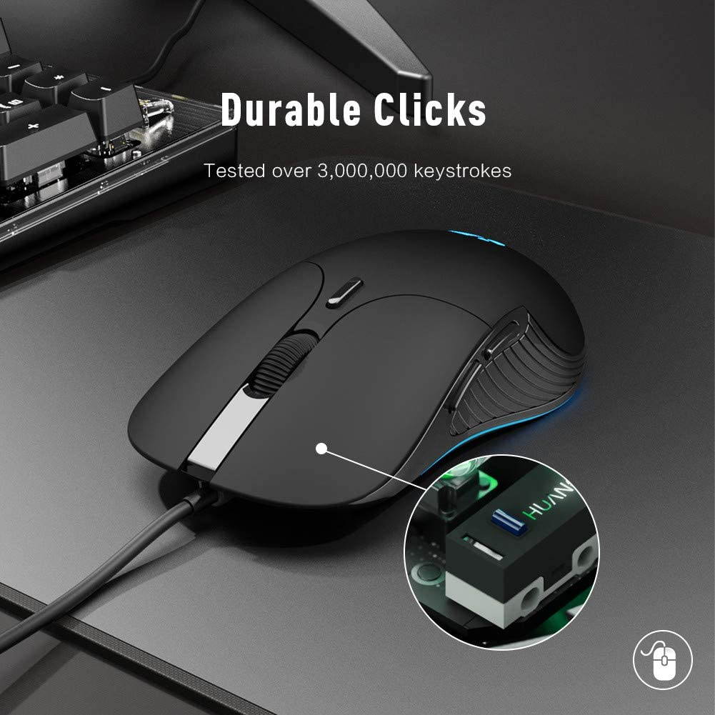 Wired PC Mouse, Silent Click, 4800DPI Adjustable & 6 Programmable Buttons, Optical tracking, Ergonomic Design, Streamlined inphic USB Wired Mouse for PC Laptop Computer Working and Gaming