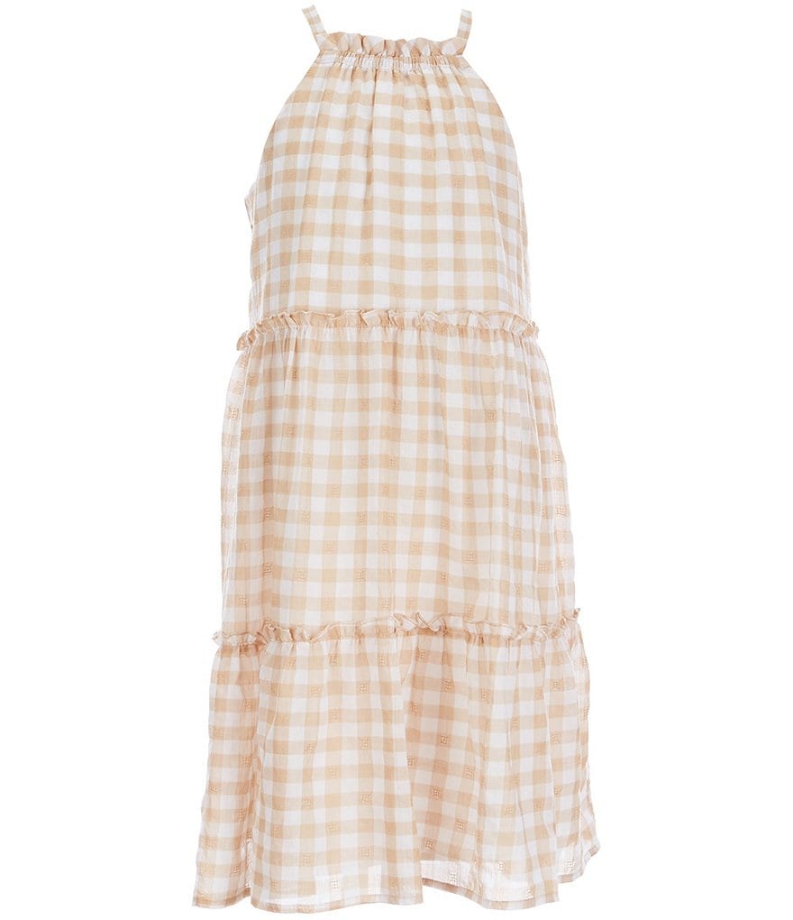GB GB Girls Big Girls 7-16 Textured Gingham Tiered Dress