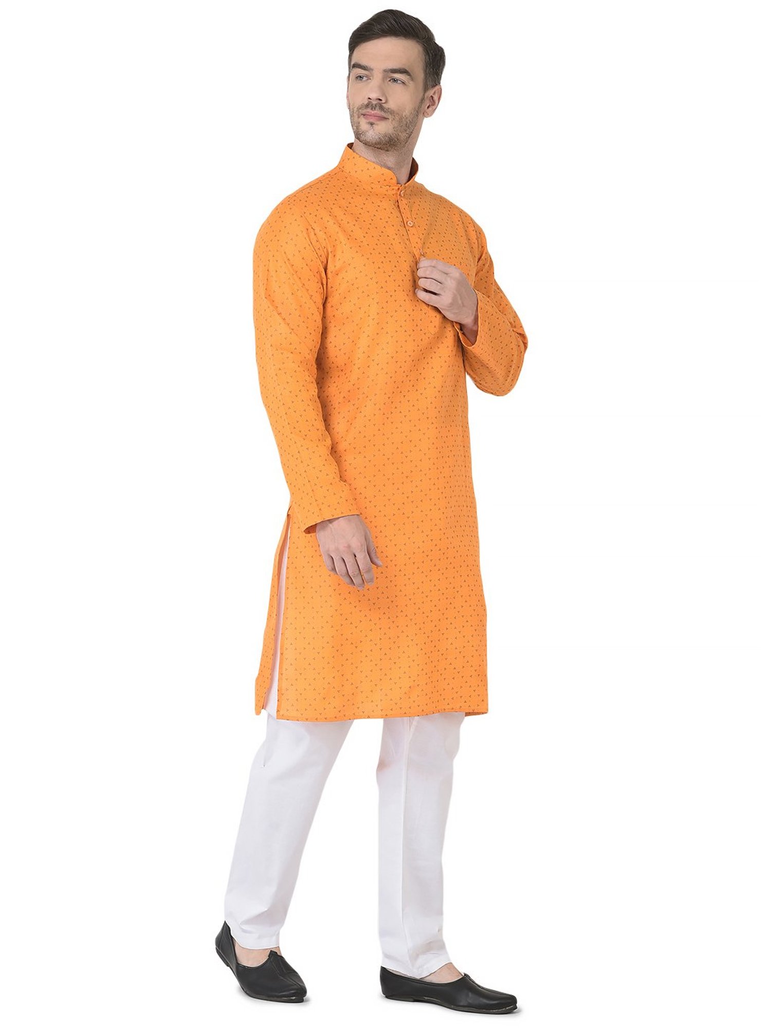 SG LEMAN Orange & White Regular Fit Printed Kurta and Pyjama Set