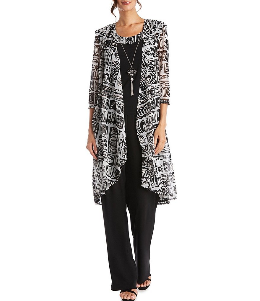 R & M Richards Printed Matte Jersey 3 Piece Duster Pant Set