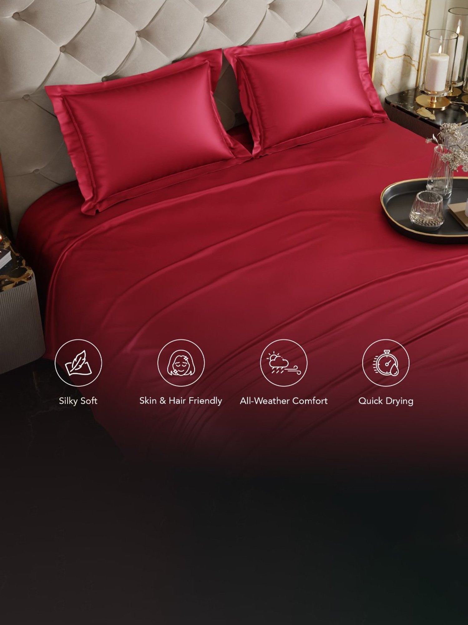 Stoa Paris Date Night Red Polyester 300 TC King Bedsheet with 2 Pillow Covers