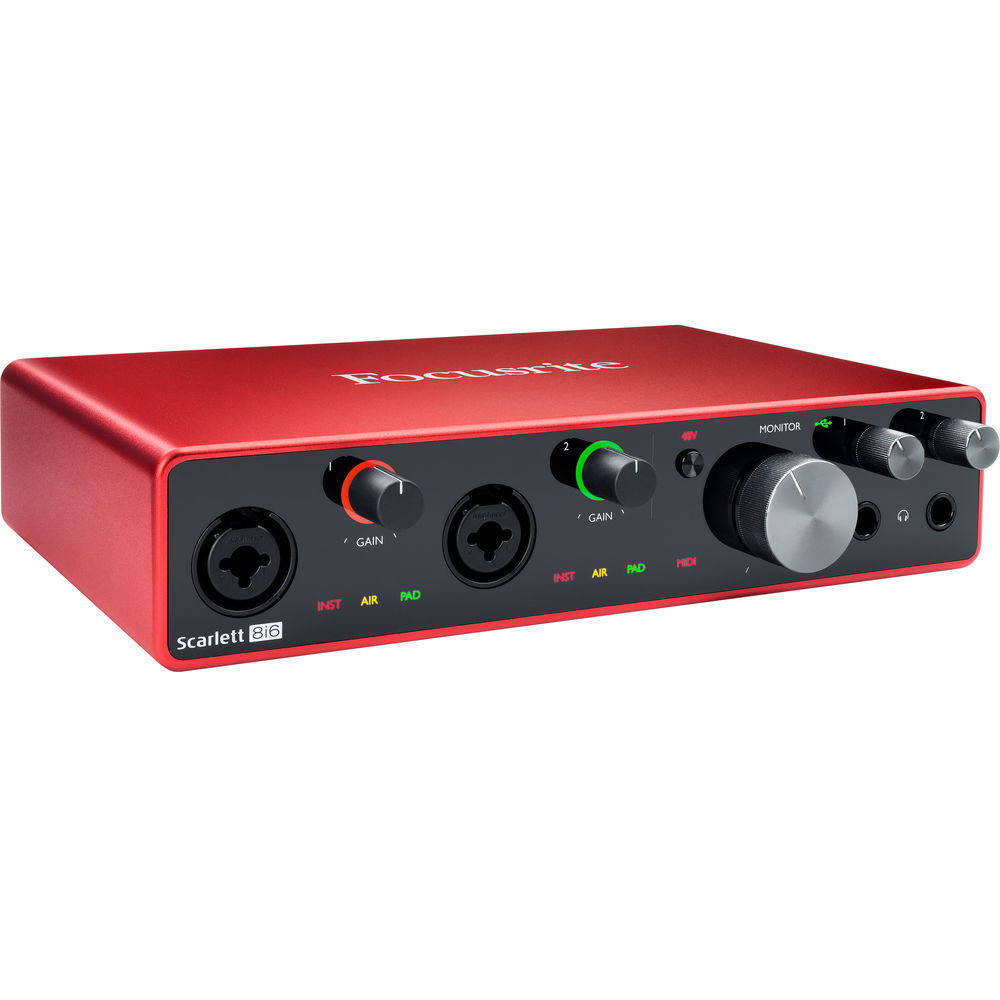 Focusrite Scarlett 8i6 USB Audio Interface (3rd Gen) with HPC-A30 Studio Headphones, Mic Stand, Headphone Holder, Pop Filter & XLR Cable Bundle