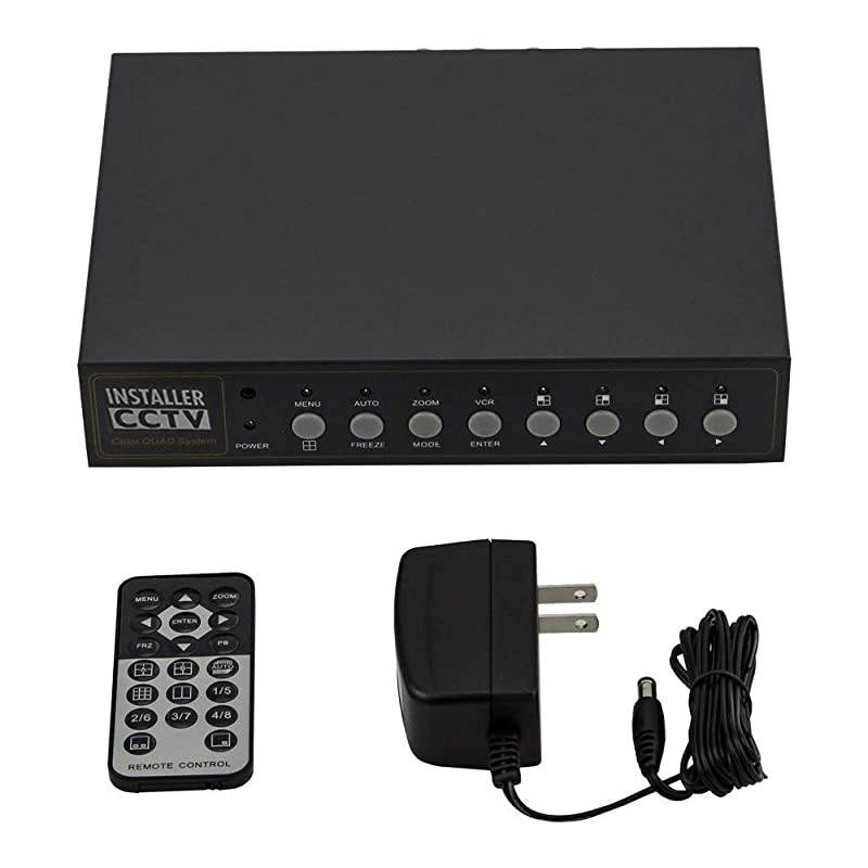 CCTV 4CH Video Color Quad Multiplexer with Loopout, Remote Control and Free 1 Amp Power Adapter