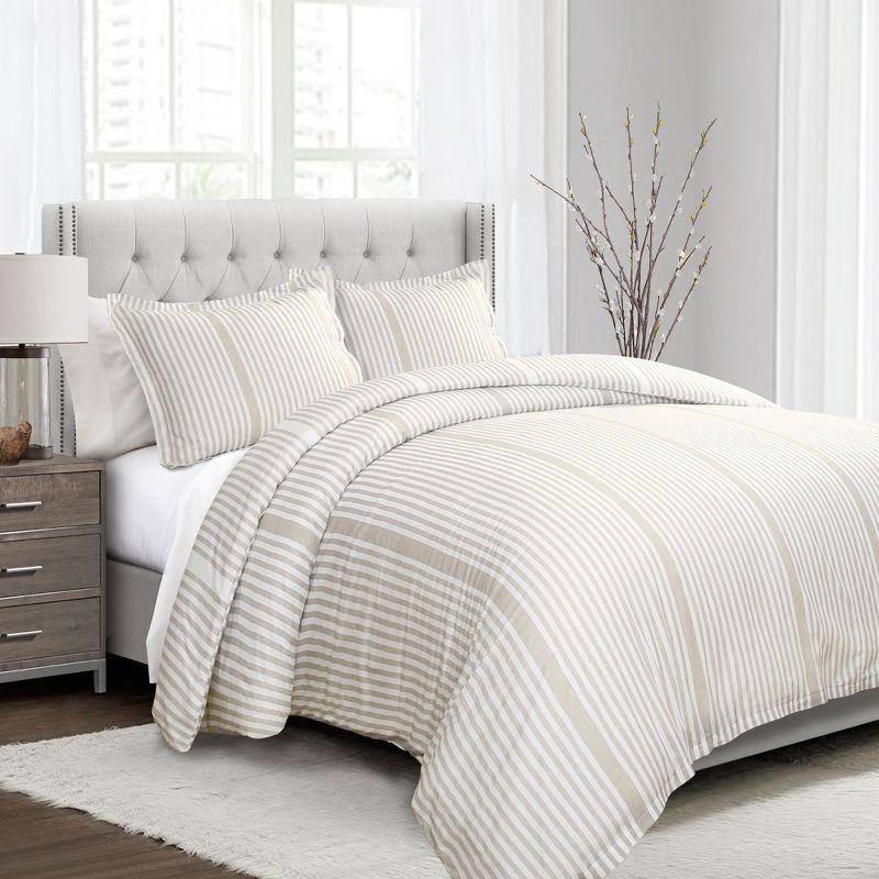 3pc Full/Queen Drew Stripe Duvet Cover Set Taupe - Lush Décor