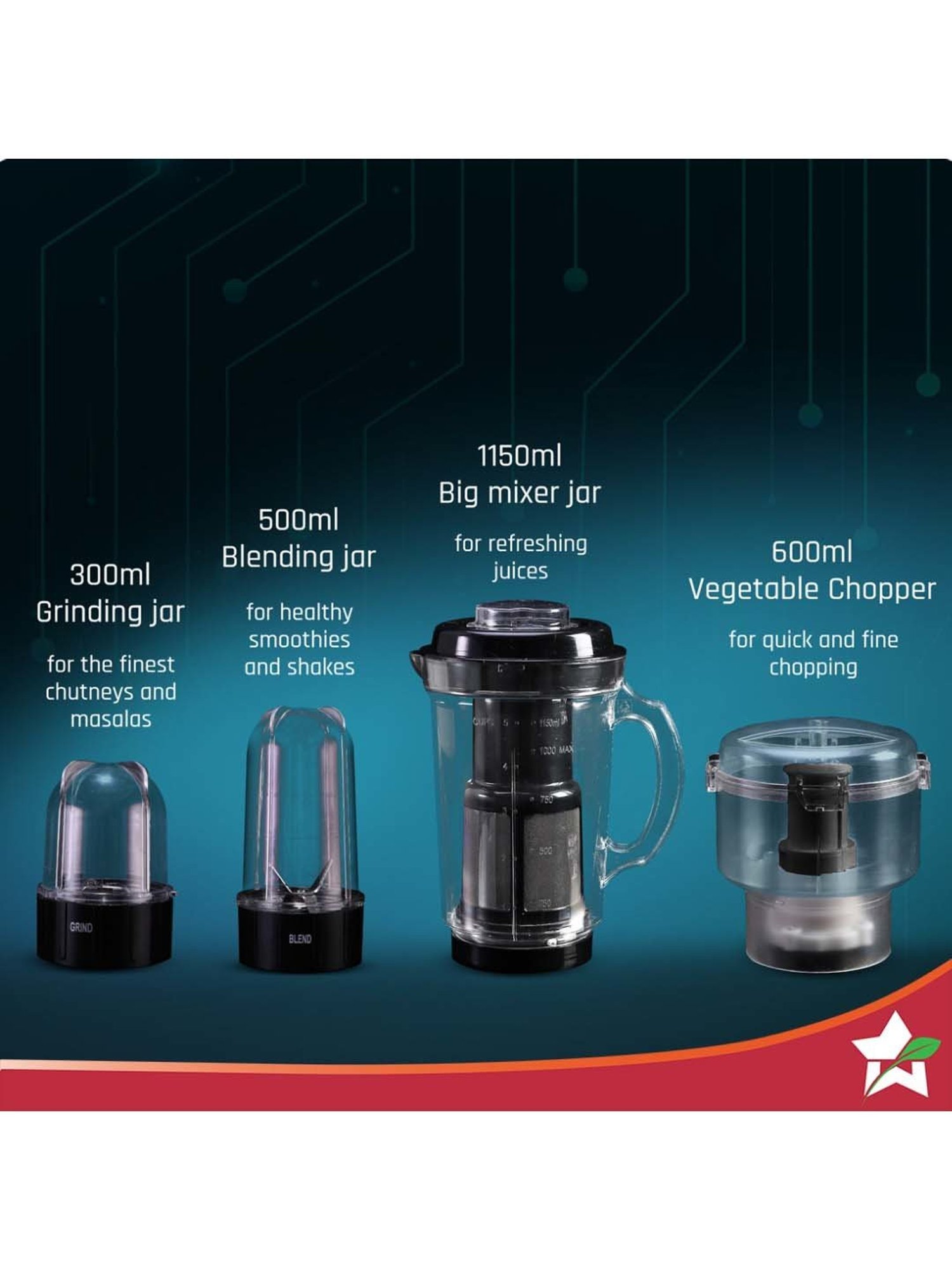 Wonderchef Nutri Blend Smart CKM 500W, 22000 RPM with 4 Jars & Dual Pulse 2-Yr Warranty,Black