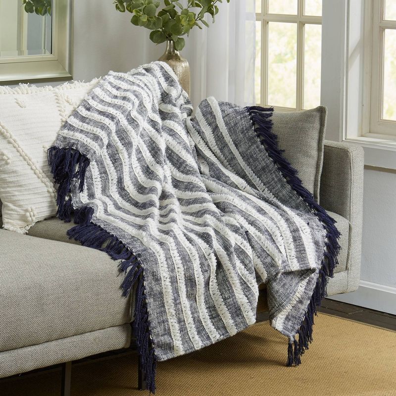 50"x60" Throw Blanket Navy/Natural - Patina Vie