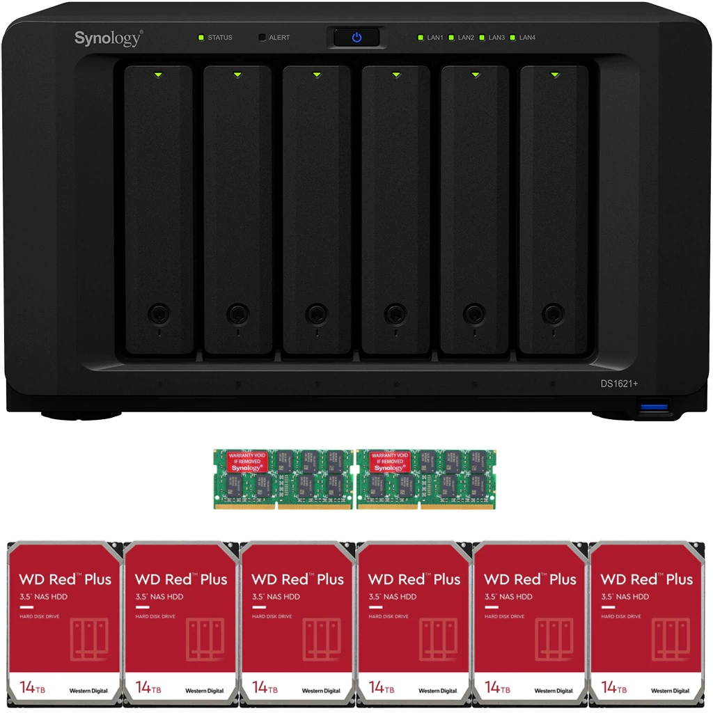 Synology DS1621+ DiskStation with 16GB RAM and 84TB (6 x 14TB) of Western Digital NAS Drives Fully Assembled and Tested By CustomTechSales