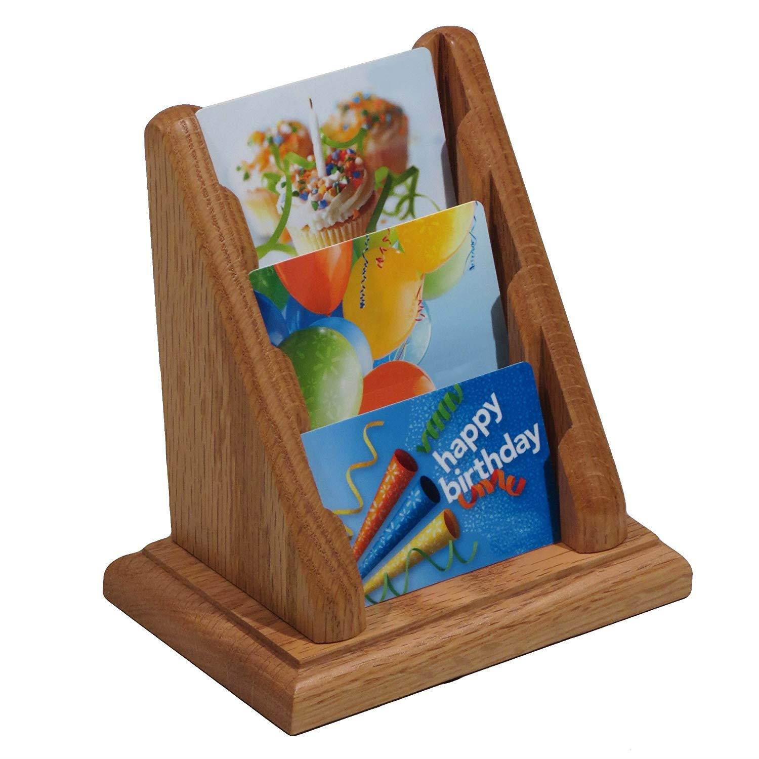 Wooden Mallet 3-Pocket Countertop Business Card Holder, Light Oak