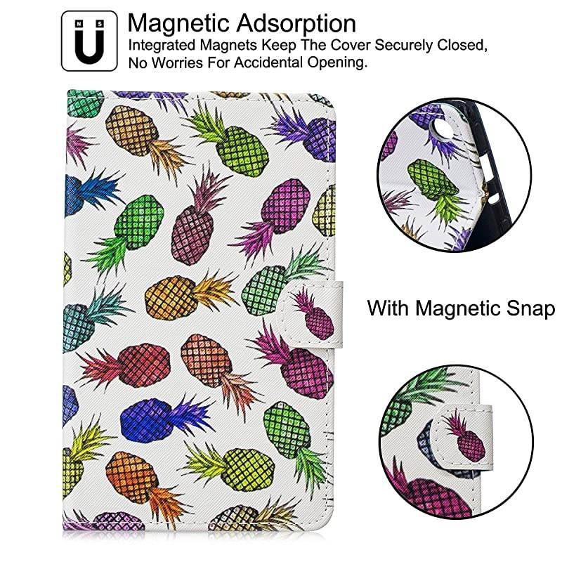 Case for  Kindle Fire 7 (5th Generation, 2015 Release) - Synthetic Leather Magnetic Closure Stand Cover with Card Slots for 2015 Fire 7" Display ONLY, Pineapple