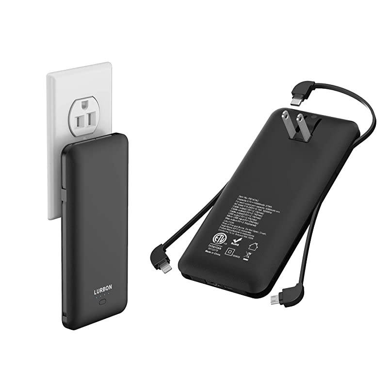 mAh Portable Charger Power Bank Ultra Slim External Battery Pack with Built in AC Plug Typec CableMicro Cable and Other Cable for Cell Phone