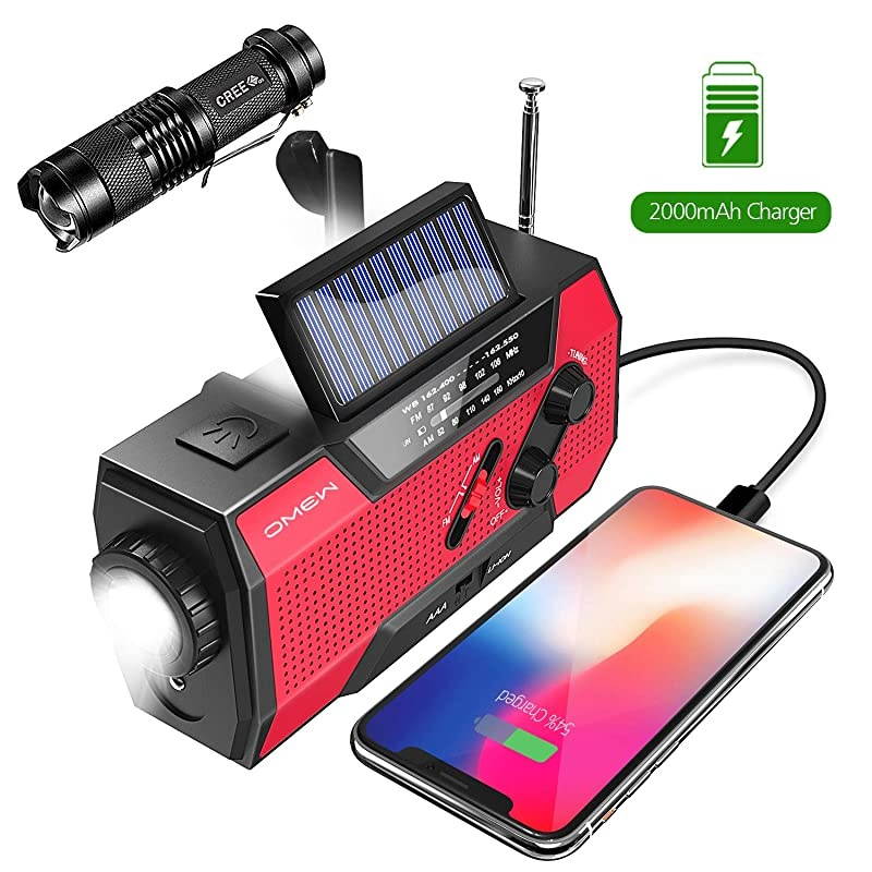 Emergency Weather Radio Portable Solar Hand Crank NOAA Weather Radio with AMFM LED Lamp 2000mAh Power Bank Phone Charger SOS Alarm and Waterproof Handheld Flashlight