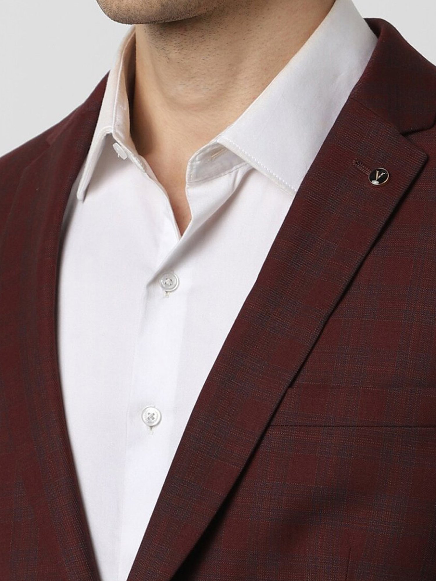 Van Heusen Maroon Slim Fit Checks Blazer